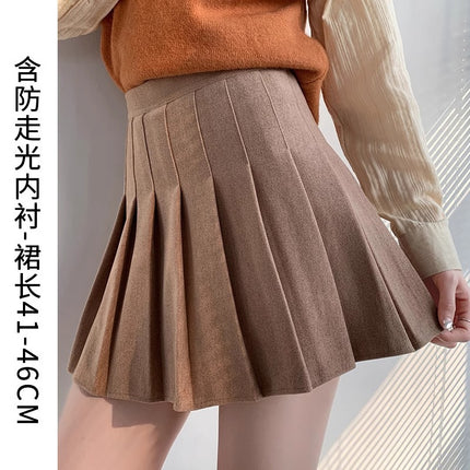 Dark Gray Woolen Pleated Skirt Short Skirt for Women Autumn and Winter 2026 New High-Waisted Slimming Look Preppy Jk Half-Length A-Line Skirt