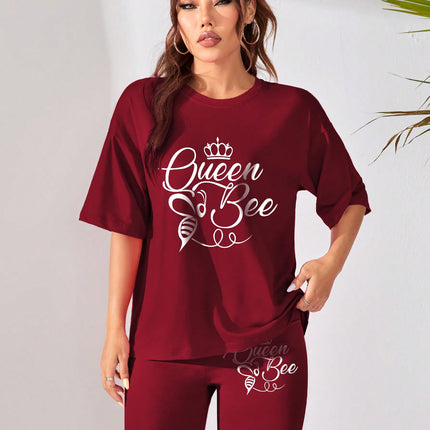 Cross-border Wine Red Fashion Small Crown Print All-match Short-sleeve Shorts suit