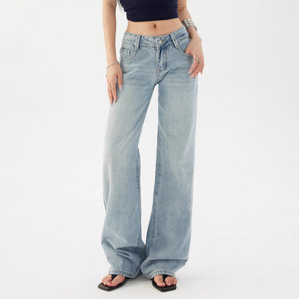 2025 American Retro Low-Waist Loose Hot Girl Straight Pants Versatile Drape Jeans Women's Autumn Long Pants Extended