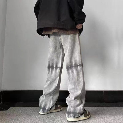 2025 Wide-Leg Jeans Men's Thin Straight-Leg Loose Casual Pants Floor-Length Trendy Brand American Vibe High Street