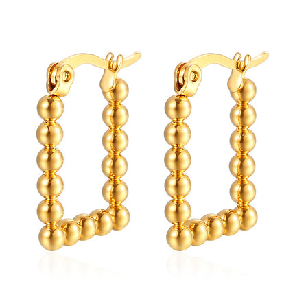 Cross-border European and American fashion geometric stainless steel welding bead earrings simple fashion Joker plated 18K earrings wholesale