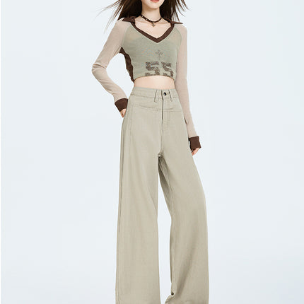 American Retro Wide-Leg Pants 2025 Autumn New Trendy Design Loose Slimming Versatile Floor-Length Jeans for Women