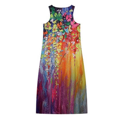 2022 New European and American Cross-border Independent Station Women's Sleeveless Long Dress V-neck Rose Flower Vintage Printed dress