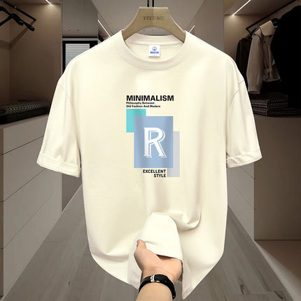 Pure Cotton Short-sleeved T-shirt Men's Round Neck Loose Fashionable Ins Printed Inner Top Men's T-shirt Top Base Shirt