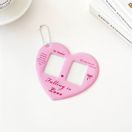 Monvkaka Dual 1inch Card Holder Double Grids Heart-Shaped Cp Card Holder Bag Hanging Id Photo Star Chasing Small Card Storage Keychain