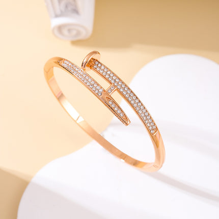 Personalized Fashionable Nail Bracelet for Women, High-End, Versatile Zinc Alloy Light Luxury Full Diamond Bracelet, Simple Buckle Bracelet