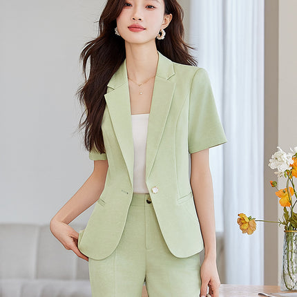 Cross-Border Pink Blazer for Women, New Summer Style, Slim Fit, Petite Workwear, Short-Sleeved Suit Set, Two-Piece Set