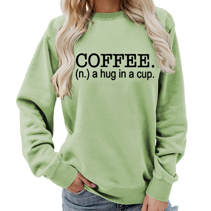 Coffee a hug printed round neck women's top vests foreign trade supply autumn and winter coat casual loose European size