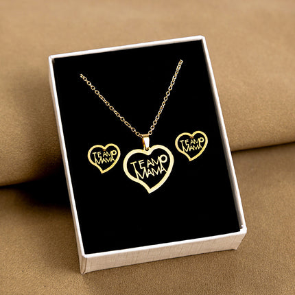 European and American Stainless Steel Earrings Necklace Women's Set Cross Border Geometric Cross Palm Eye Rose Pendant Jewelry