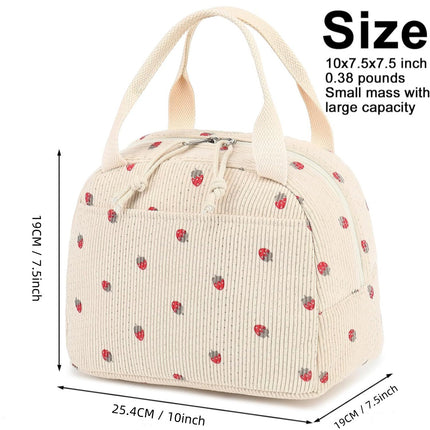 Cross-Border New Product Corduroy Printed Portable Lunch Bag Large Capacity Fresh-Keeping Lunch Bag Suitable for Outdoor Camping