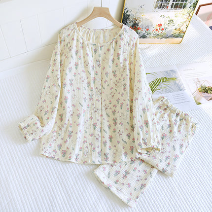 A variety of pure cotton chest pad month clothing spring and autumn crepe postpartum nursing suit long sleeve nursing loose two-piece women's set