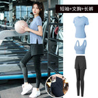 Light blue [short-sleeved] three-piece suit with black pants---crazy sale / M