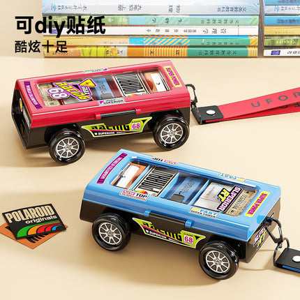 Primary School Student Stationery Box, High-Looking and Durable, Children's Double-Layer Racing Pencil Box, Multi-Functional School Supplies Storage Box