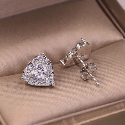 Xiyin TEMU European and American new fashion exquisite love Super Flash Diamond-embedded heart-shaped temperament stud earrings Female Factory Direct Supply