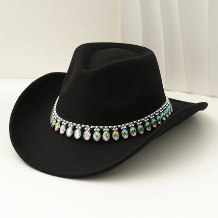 Cross-Border European and American Style Popular Tassel Horse Eye Code Chain Green Agate Diamond Claw Hat Chain Top Hat Cowboy Hat Felt Hat Gemstone