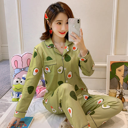[Factory Wholesale] Women's Pure Cotton Pajamas, Spring and Autumn Style, Long-Sleeved, Long Pants, Can Be Worn Outside, Sweet Student Homewear Set