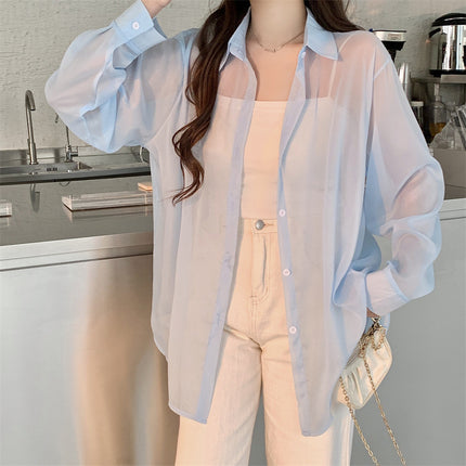 Ice Silk Cardigan for Small People, Loose and Lightweight Long-Sleeved Sun Protection Shirt for Women, Summer Design Back Slit Shirt