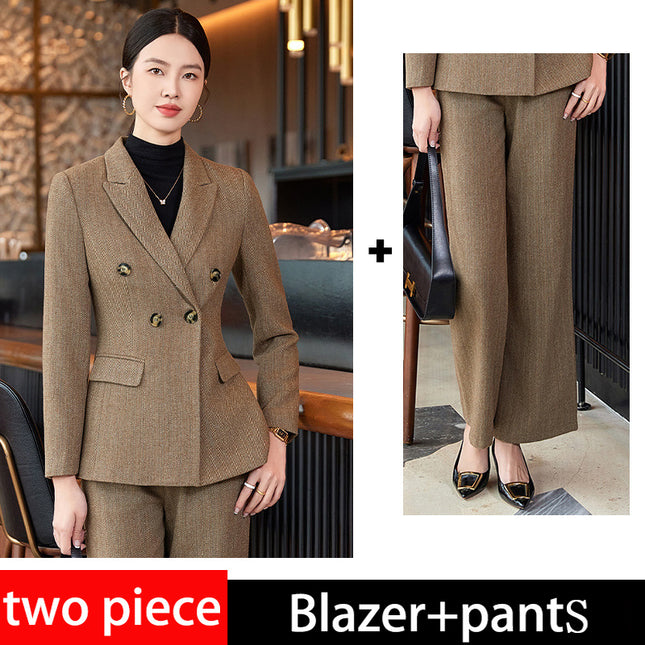 Professional Suit, Feminine Long-Sleeved Suit and Trousers, Autumn and Winter Beautician Hotel Front Desk Work Clothes, Jewelry Store Uniform