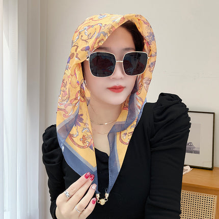 Magnetic buckle summer chiffon breathable sunscreen small square scarf neck scarf women's 2024 new all-match spring and autumn turban