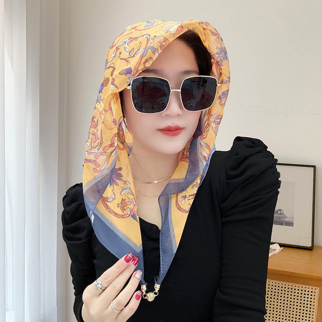 Magnetic buckle summer chiffon breathable sunscreen small square scarf neck scarf women's 2024 new all-match spring and autumn turban