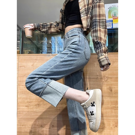 Women's Fashion All-match New High Waist Slim Slim Straight Straight Barrel Pants