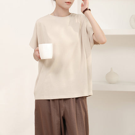 Japanese Rakuten Batwing Sleeve T-Shirt Women's Summer Popular Casual Pure Cotton Cool Loose Anti-Pilling Solid Color Short Sleeve