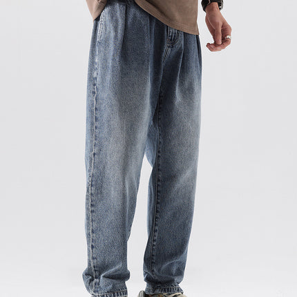 American Retro Floor-Length Drapey Jeans for Men, New Spring and Autumn Style, Loose Straight High Street Fashion Casual Pants