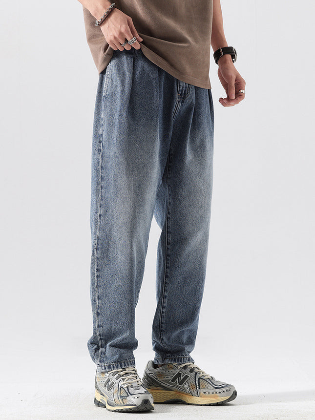 American Retro Floor-Length Drapey Jeans for Men, New Spring and Autumn Style, Loose Straight High Street Fashion Casual Pants