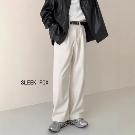 Summer Drape Suit Trousers for Men, Korean Style Casual Pants, Ins Hong Kong Style Retro Loose Small Trousers, No Ironing Treatment