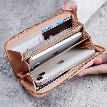 New Women's Wallet Long Single Zipper Solid Color Embroidered Hand Bag Large Capacity Coin Purse Multifunctional Mobile Phone Bag