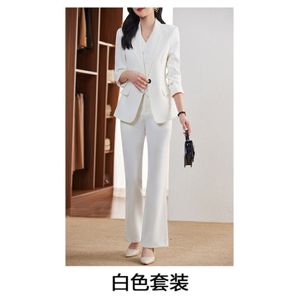 Blue suit suit female 2024 spring and autumn long sleeve professional self-cultivation temperament goddess fan manager white collar tooling suit