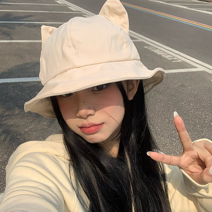 New Sunshade and Sunscreen Cap Women's Fashion Cute Cat Ears Outdoor UV Protection All-match Small Fisherman Hat