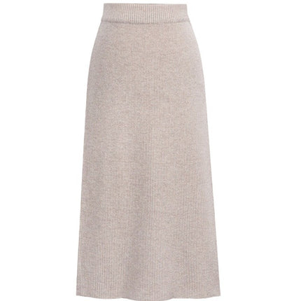 Cross-border Amazon European and American size skirt autumn and winter high waist back slit solid color woolen A- line skirt one-step skirt