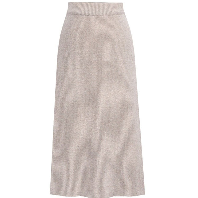 Cross-border Amazon European and American size skirt autumn and winter high waist back slit solid color woolen A- line skirt one-step skirt