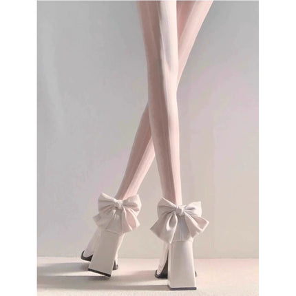 Bow Fairy French Pearl White High Heels Small Waterproof Spring & Fall New Shoes
