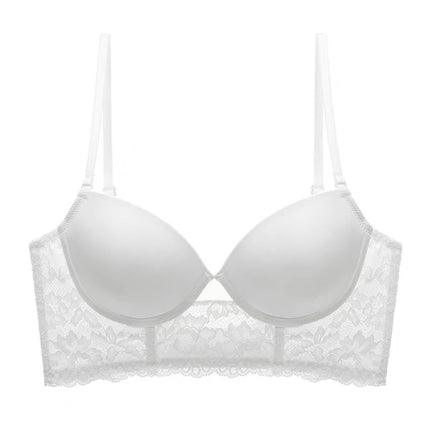 U-shaped back underwear large chest small full cup one-piece white lace gathered accessory breast anti-sagging bra
