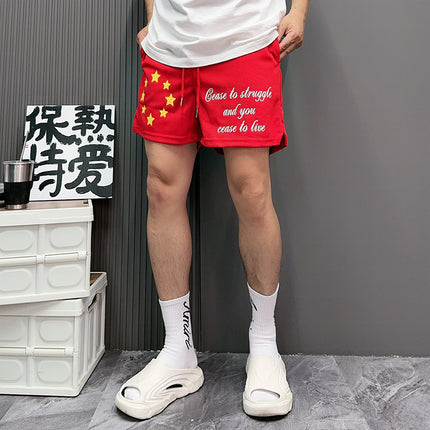 Carefully Selected American Printed Letter Sports Quarter Pants, Trendy Brand, Simple Embroidery, Harajuku Style New Style, Over-The-Knee Shorts