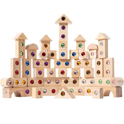 Children's Wooden Acrylic Pine Gem Building Blocks Desktop Color Sensory Visual Assembled Building Intelligence Toys