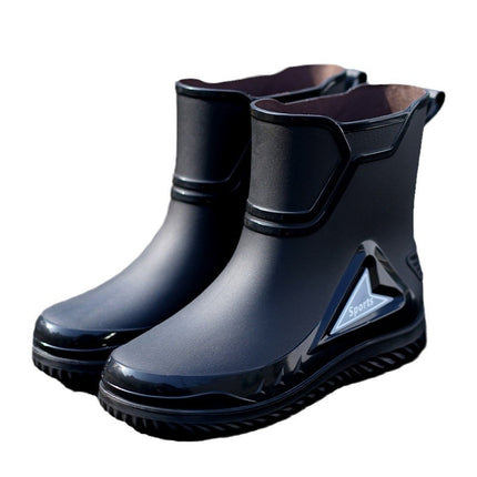 Medium and short tube men's bunted mouth rain shoes night with reflective strip rubber shoes waterproof shoes elastic band waterproof mouth gray water shoes