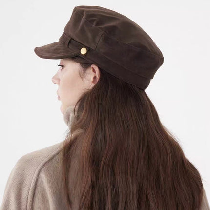 Retro British Style Newsboy Hat for Women, Suede Octagonal Hat, Fashionable Travel Face-Showing Small Fashionable Painter Hat
