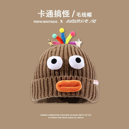 Big Eyes Sausage Mouth Party Funny Wool Hat for Men and Women Cute Color Retractable Tentacles Cute Knitted Hat