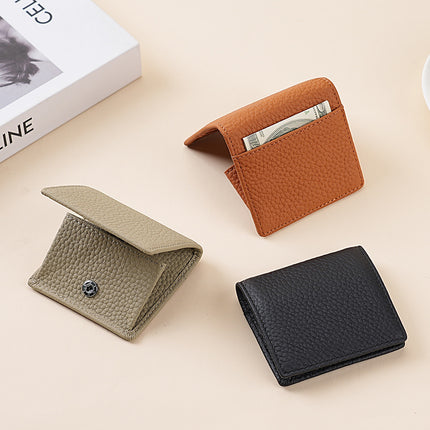 Mini Japanese-Style Genuine Leather Coin Purse for Women, Simple Short Coin Pouch with Pebbled Texture, Ultra-Thin Coin Storage Pouch for Women
