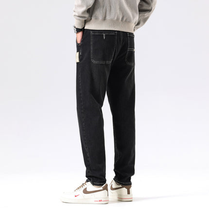 9927 | plus size men's autumn and winter new super soft towel bottom jeans loose stretch Joker small straight trousers