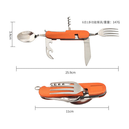 Stainless Steel 6-in-1 Multifunctional Cutlery Foldable Knife, Fork, Spoon Outdoor Picnic Set Portable Outdoor Tool