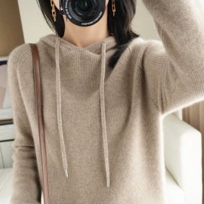 Qingcang] Autumn and Winter Hooded Sweatshirt Women's Knitted Knitwear Hoodie Loose Bottoming Large Size Bottoming Knitwear Outer Top