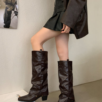 Hot Girl Style Pointed Toe Thick Heel Over-The-Knee Boots for Women, Fashionable and Slimming Pants Boots, Western Cowboy Knight Boots