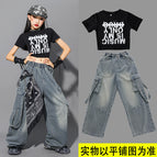 Music251 black short t+532 strap denim trousers / 110cm