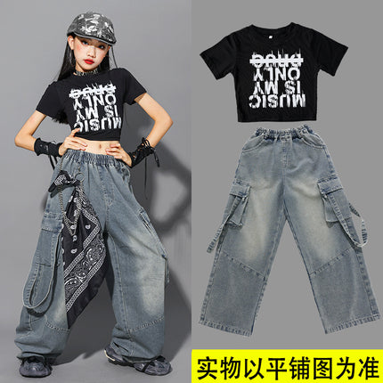 Girls' Jazz Dance Performance Outfits, Children's Street Dance Costumes, Kids' Jeans, Girls' Fashion Show Trendy Outfits