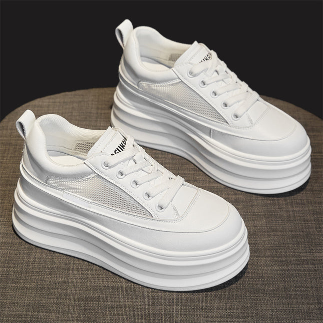 Invisible Inner Height Increasing Women's Shoes 8CM Thick Bottom Small Summer Breathable Mesh All-match Casual Sports Board Shoes White Shoes