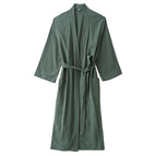Cotton and linen dark green bathrobe / M